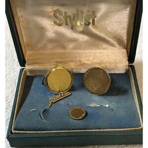 Stylist Vintage Lamode Gold Cuff Links & Tie Tack Set Original box